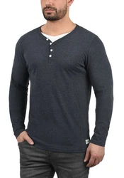 Solid Doriano Herren Longsleeve Langarmshirt mit Grandad-Ausschnitt Insignia Blue Melange