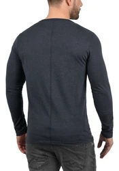 Solid Doriano Herren Longsleeve Langarmshirt mit Grandad-Ausschnitt Insignia Blue Melange