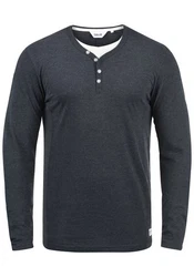 Solid Doriano Herren Longsleeve Langarmshirt mit Grandad-Ausschnitt Insignia Blue Melange