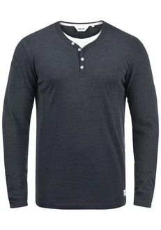 Solid Doriano Herren Longsleeve Langarmshirt mit Grandad-Ausschnitt Insignia Blue Melange