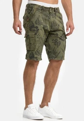 Indicode Herren Albert Cargo Shorts Hawaii Dunkelgrün/Grün/Khaki