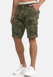 Indicode Herren Albert Cargo Shorts Hawaii Dunkelgrün/Grün/Khaki