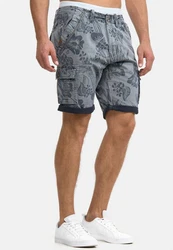 Indicode Herren Albert Cargo Shorts Hawaii Grau/Dunkelblau/Blau