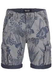 Indicode Herren Albert Cargo Shorts Hawaii Grau/Dunkelblau/Blau