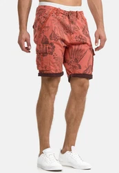 Indicode Herren Albert Cargo Shorts Hawaii Orange/Rot/Gelb