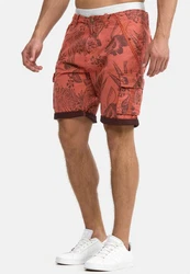 Indicode Herren Albert Cargo Shorts Hawaii Orange/Rot/Gelb