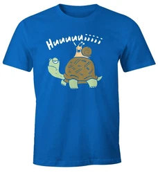 MoonWorks Print-Shirt Herren T-Shirt Schildkrte Schnecke Huuuuiiii Blau/Grau