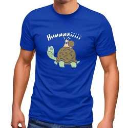 MoonWorks Print-Shirt Herren T-Shirt Schildkrte Schnecke Huuuuiiii Blau/Grau