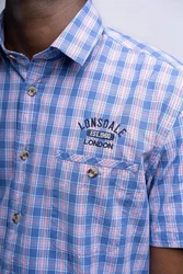 Lonsdale Herren Kurzarmhemd Holmbusch Blau/Hellblau/Dunkelblau/Schwarz/Rot