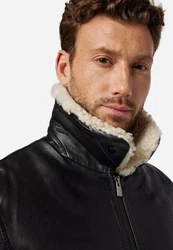 RICANO Lederjacke M-Bomber Schwarz/Dunkelgrün/Rot