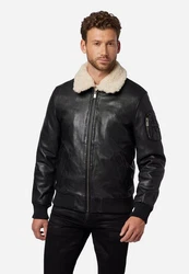 RICANO Lederjacke M-Bomber Schwarz/Dunkelgrün/Rot