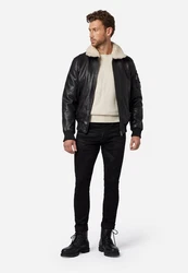 RICANO Lederjacke M-Bomber Schwarz/Dunkelgrün/Rot