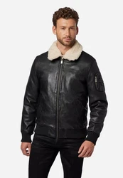 RICANO Lederjacke M-Bomber Schwarz/Dunkelgrün/Rot