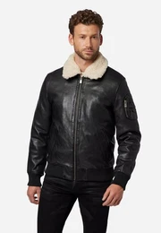 Lederjacke M-Bomber abtrennbare Lamm Fell-Kragen hochwertiges Lamm-Leder