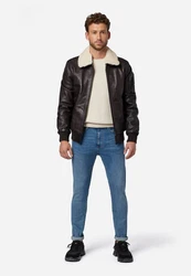 RICANO Lederjacke M-Bomber Schwarz/Dunkelbraun/Dunkelrot/Creme/Braun/Rot