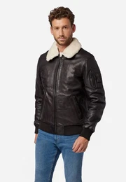Lederjacke M-Bomber abtrennbare Lamm Fell-Kragen hochwertiges Lamm-Leder