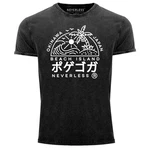 Neverless Print-Shirt Herren Vintage Shirt Japan Okinawa Beach Island Schriftzeichen Dunkelgrau/Grau/Schwarz/Blau
