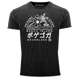Print-Shirt Herren Vintage Shirt Japan Okinawa Beach Island Schriftzeichen mit Print