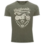 Neverless Print-Shirt Herren Vintage Shirt Biker Motorrad Schriftzug California Full Tank Dunkelgrün
