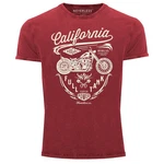 Neverless Print-Shirt Herren Vintage Shirt Biker Motorrad Schriftzug California Full Tank Dunkelrot/Rot