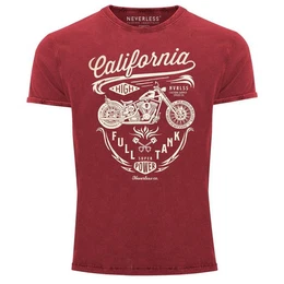 Print-Shirt Herren Vintage Shirt Biker Motorrad Schriftzug California Full Tank mit Print
