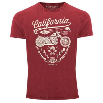 Neverless Print-Shirt Herren Vintage Shirt Biker Motorrad Schriftzug California Full Tank