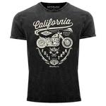 Neverless Print-Shirt Herren Vintage Shirt Biker Motorrad Schriftzug California Full Tank Dunkelgrau/Grau/Schwarz