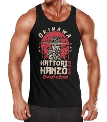 Neverless Tanktop Herren Hattori Hanzo Sword and Sushi Okinawa Japan Rot/Dunkelrot/Schwarz