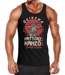 Neverless Tanktop Herren Hattori Hanzo Sword and Sushi Okinawa Japan Rot/Dunkelrot/Schwarz