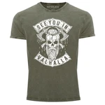 Neverless Print-Shirt Herren Vintage Shirt See You in Valhalla Dunkelgrün/Grün