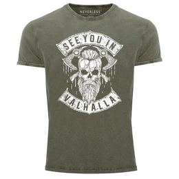 Print-Shirt Herren Vintage Shirt See You in Valhalla Wikinger Totenkopf Skull mit Print
