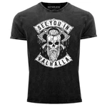 Neverless Print-Shirt Herren Vintage Shirt See You in Valhalla Dunkelgrau/Schwarz/Grau