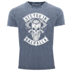 Neverless Print-Shirt Herren Vintage Shirt See You in Valhalla Blau