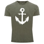 Neverless Print-Shirt Herren Vintage Shirt mit Anker Motiv Dunkelgrün/Grün/Dunkelblau
