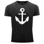 Neverless Print-Shirt Herren Vintage Shirt mit Anker Motiv Dunkelblau/Dunkelgrau/Schwarz