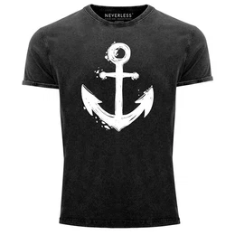 Print-Shirt Herren Vintage Shirt mit Anker Motiv Printshirt T-Shirt Aufdruck Used mit Print