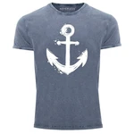 Neverless Print-Shirt Herren Vintage Shirt mit Anker Motiv Blau/Dunkelblau/Grau/Hellblau