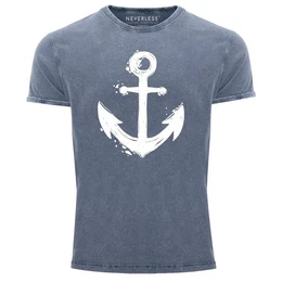 Print-Shirt Herren Vintage Shirt mit Anker Motiv Printshirt T-Shirt Aufdruck Used mit Print