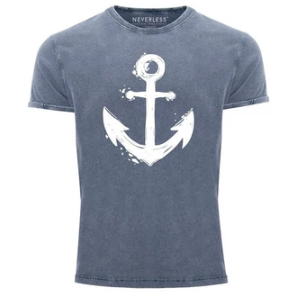 Neverless Print-Shirt Herren Vintage Shirt mit Anker Motiv