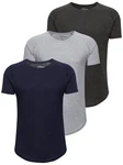 PITTMAN 3er Pack T-Shirt Herren Oversize Finn Rundhals-Ausschnitt Dunkelblau/Dunkelgrau/Grau