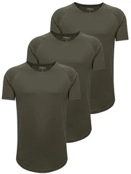 PITTMAN 3er Pack T-Shirt Herren Oversize Finn Rundhals-Ausschnitt Dunkelgrün/Khaki