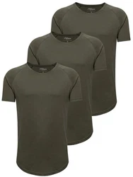 PITTMAN 3er Pack T-Shirt Herren Oversize Finn Rundhals-Ausschnitt Dunkelgrün/Khaki