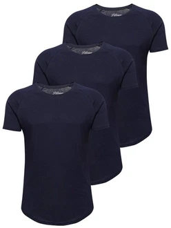 PITTMAN 3er Pack T-Shirt Herren Oversize Finn Rundhals-Ausschnitt Dunkelblau