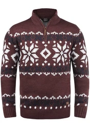 !Solid Herren Weihnachtspullover Norwin Troyer Grobstrick mit Stehkragen (8973) Dunkelrot/Bordeaux/Braun/Rot