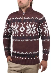!Solid Herren Weihnachtspullover Norwin Troyer Grobstrick mit Stehkragen (8973) Dunkelrot/Bordeaux/Braun/Rot
