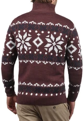 !Solid Herren Weihnachtspullover Norwin Troyer Grobstrick mit Stehkragen (8973) Dunkelrot/Bordeaux/Braun/Rot