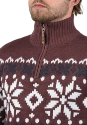 !Solid Herren Weihnachtspullover Norwin Troyer Grobstrick mit Stehkragen (8973) Dunkelrot/Bordeaux/Braun/Rot