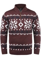 !Solid Herren Weihnachtspullover Norwin Troyer Grobstrick mit Stehkragen (8973) Dunkelrot/Bordeaux/Braun/Rot