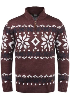 !Solid Herren Weihnachtspullover Norwin Troyer Grobstrick mit Stehkragen (8973) Dunkelrot/Bordeaux/Braun/Rot