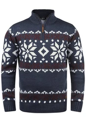 !Solid Herren Weihnachtspullover Norwin Troyer Grobstrick mit Stehkragen (8973) Dunkelblau/Blau/Hellblau